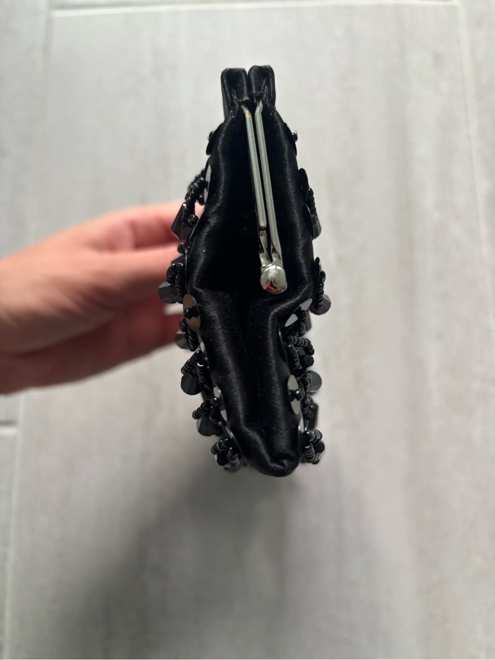 Banana Republic Black Satin Beaded Clutch with Silver Chain - Picture 3 of 8